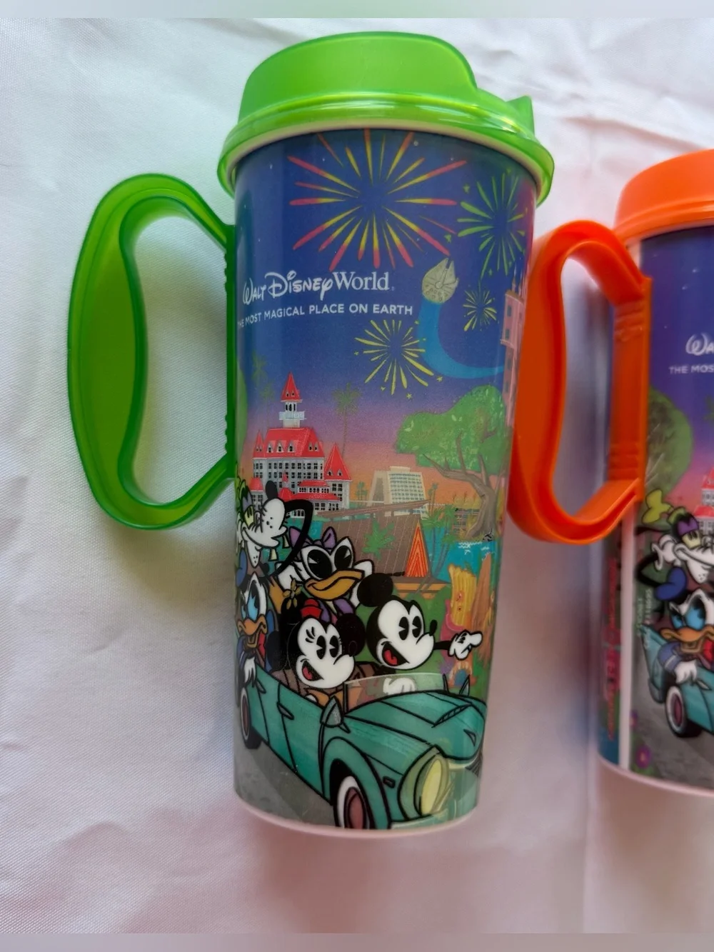 Lot of 3 Walt Disney World Travel Tumbler Green, Orange, Pink Lids 2025